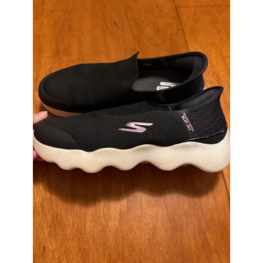 Skechers Slip-ins Go Walk Massage Fit Black Purple Walking Shoes Sneaker